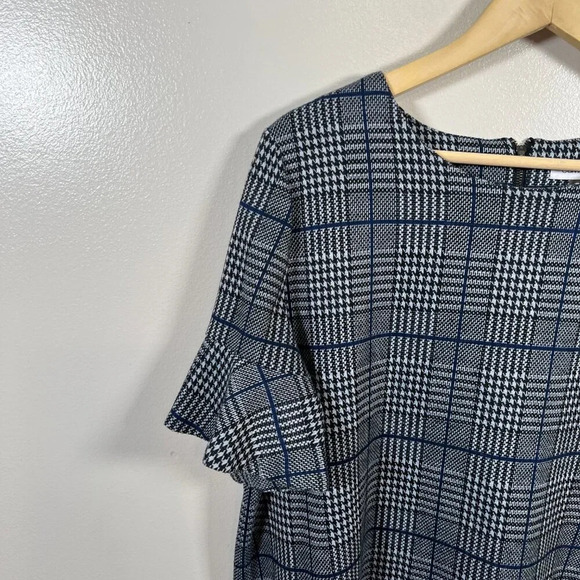 Calvin Klein Houndstooth Knee Length Shift Dress Size 14 Flutter Sleeve Plaid - Picture 4 of 10